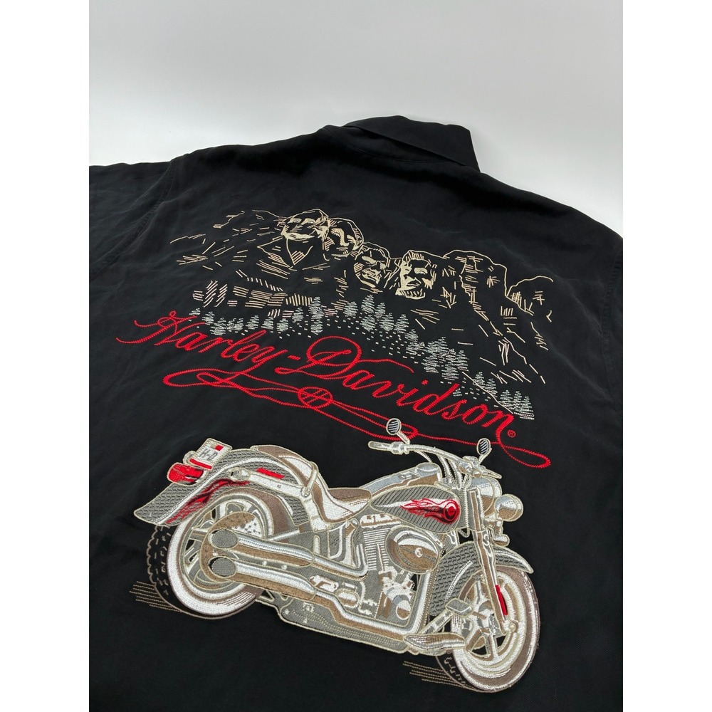 Harley-Davidson Tori Richard Silk Shirt Mount Rushmore Embroidered Black Medium